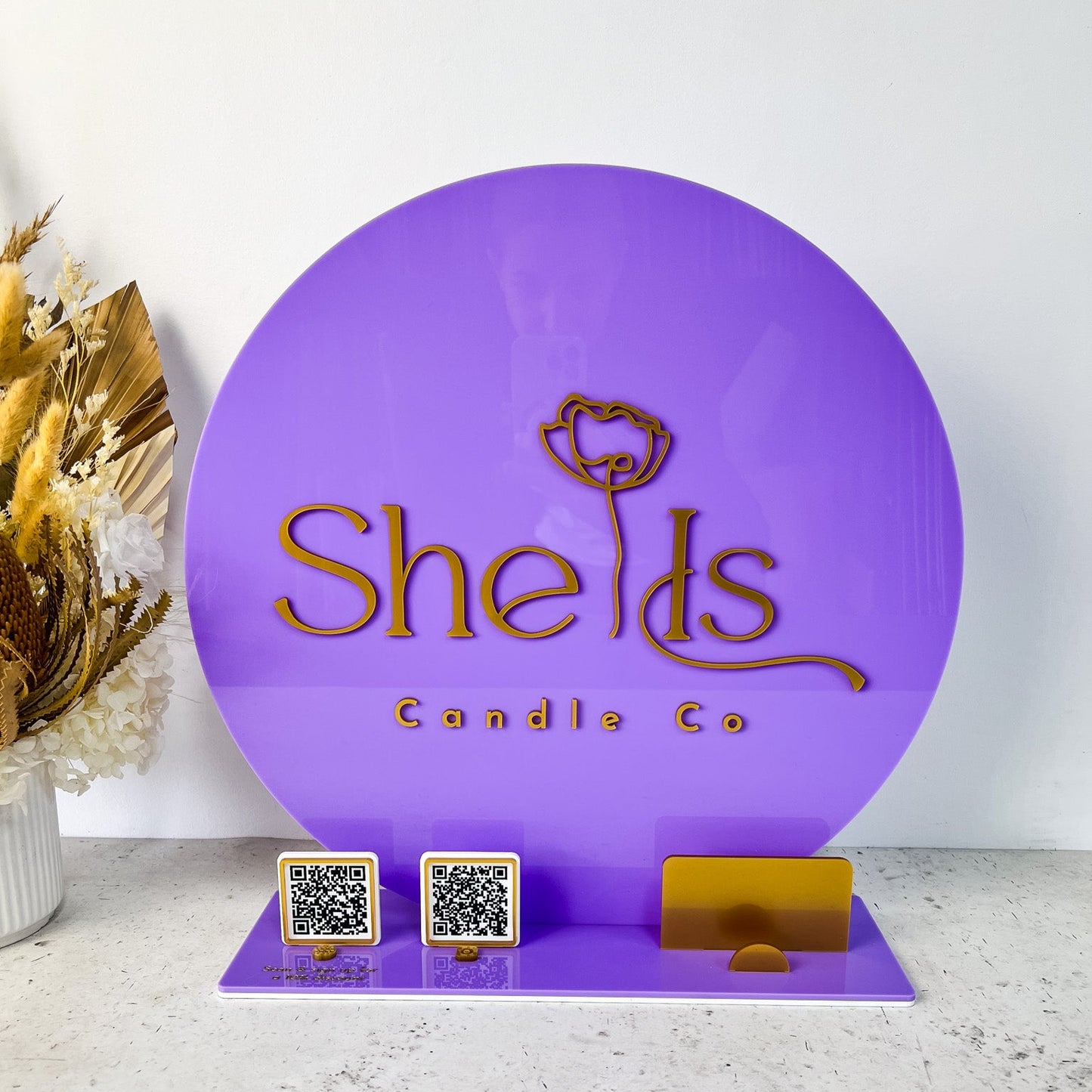 Table Top Logo Sign with QR Codes