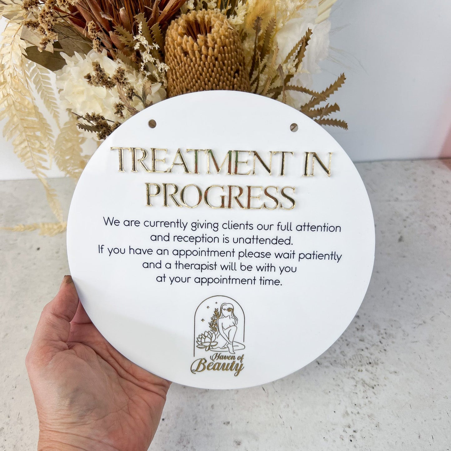 Treatment in Progress Round Sign