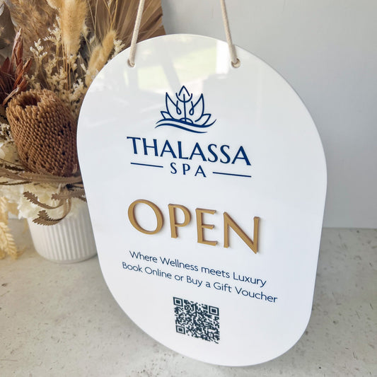 Open/Close Sign with added QR code.