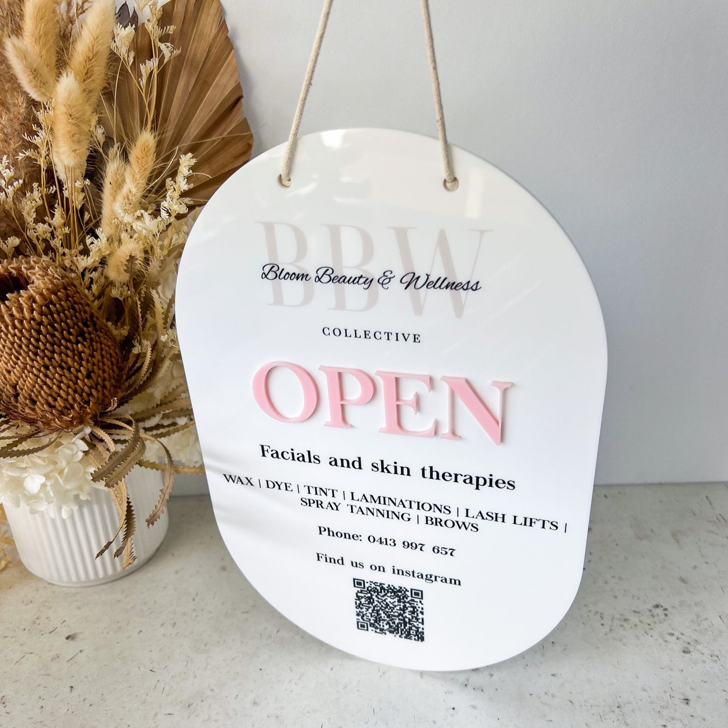 Open/Close Sign with added QR code.
