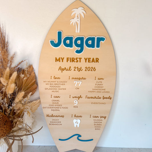 Surfboard First Year Milestone Board