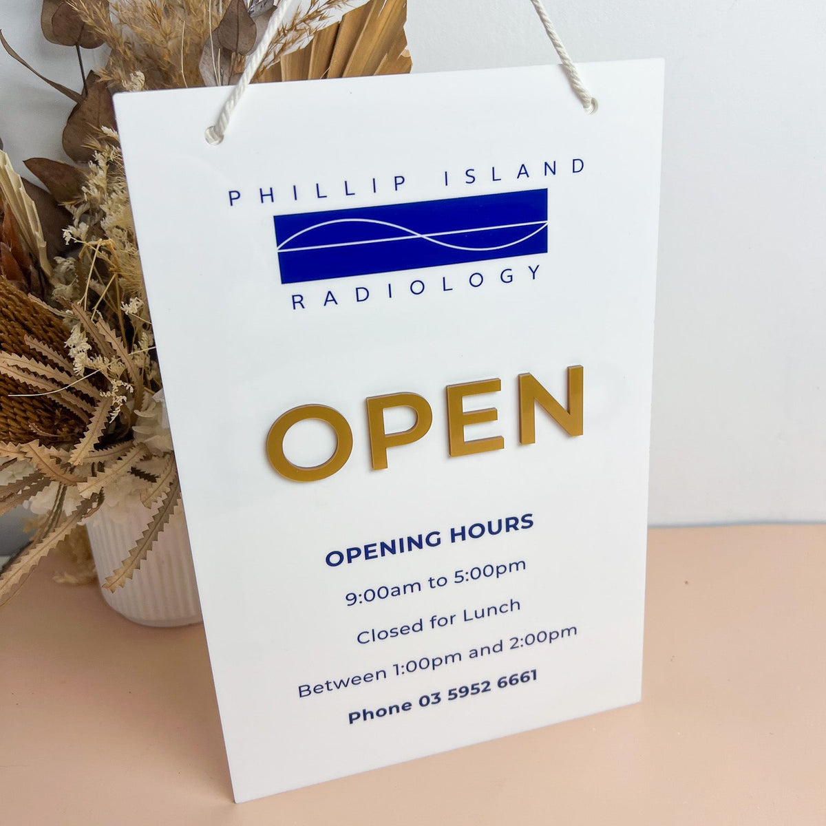 Open/Close Sign with added QR code.